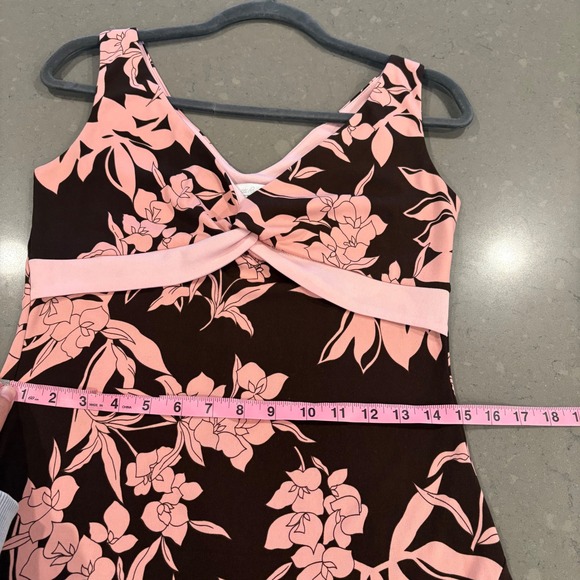 Y2K Babydoll Dress Brown Pink Floral Asymmetrical Hem V Neck Fairy Size M 2000s - Picture 6 of 8